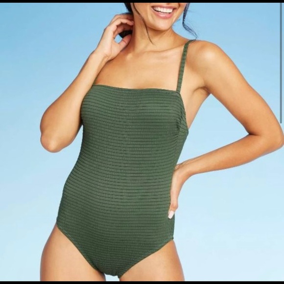 Kona Sol Other - Kona Sol NWOT Green Smocked One Piece Swimsuit M